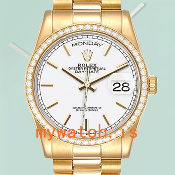 Rolex Day-Date Mens 36mm m128348rbr-0047 Gold-tone Automatic: Genuine vs. Replica